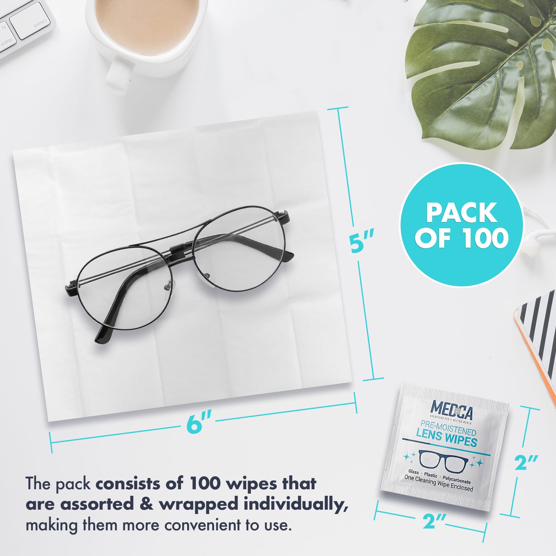 Foto 6 | Toallitas Limpiadoras De Lentes Y Vidrios Medca  Portátil  Paquete De 100 - Venta Internacional.