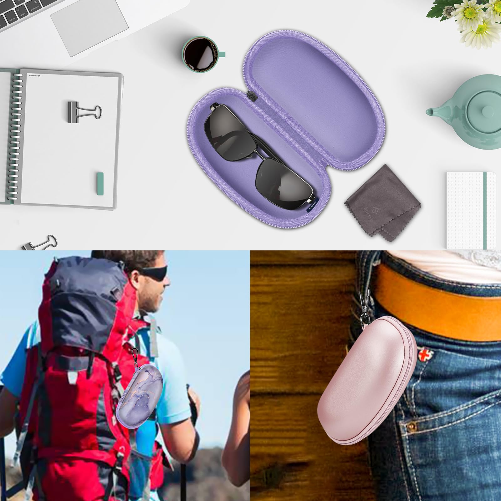 Foto 7 pulgar | Funda para Gafas de Sol Fintie Hard Shell a Prueba de Golpes con Mosquetón Lila - Venta Internacional