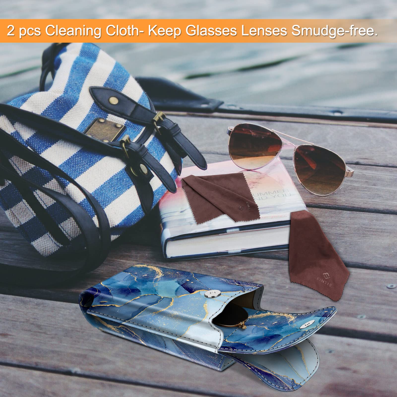 Foto 7 pulgar | Funda Doble para Gafas Fintie Ocean Marble de Piel Vegana - Venta Internacional