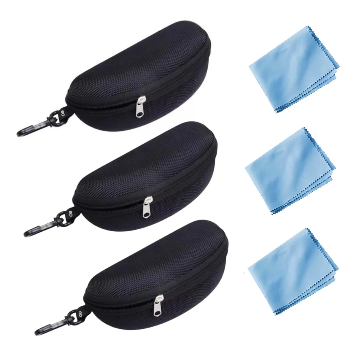 3pzs Estuche Lente De Sol Rígido Impermeable + 3 Paño Gafas  Eo Safe Imports Esi-19909 Negro