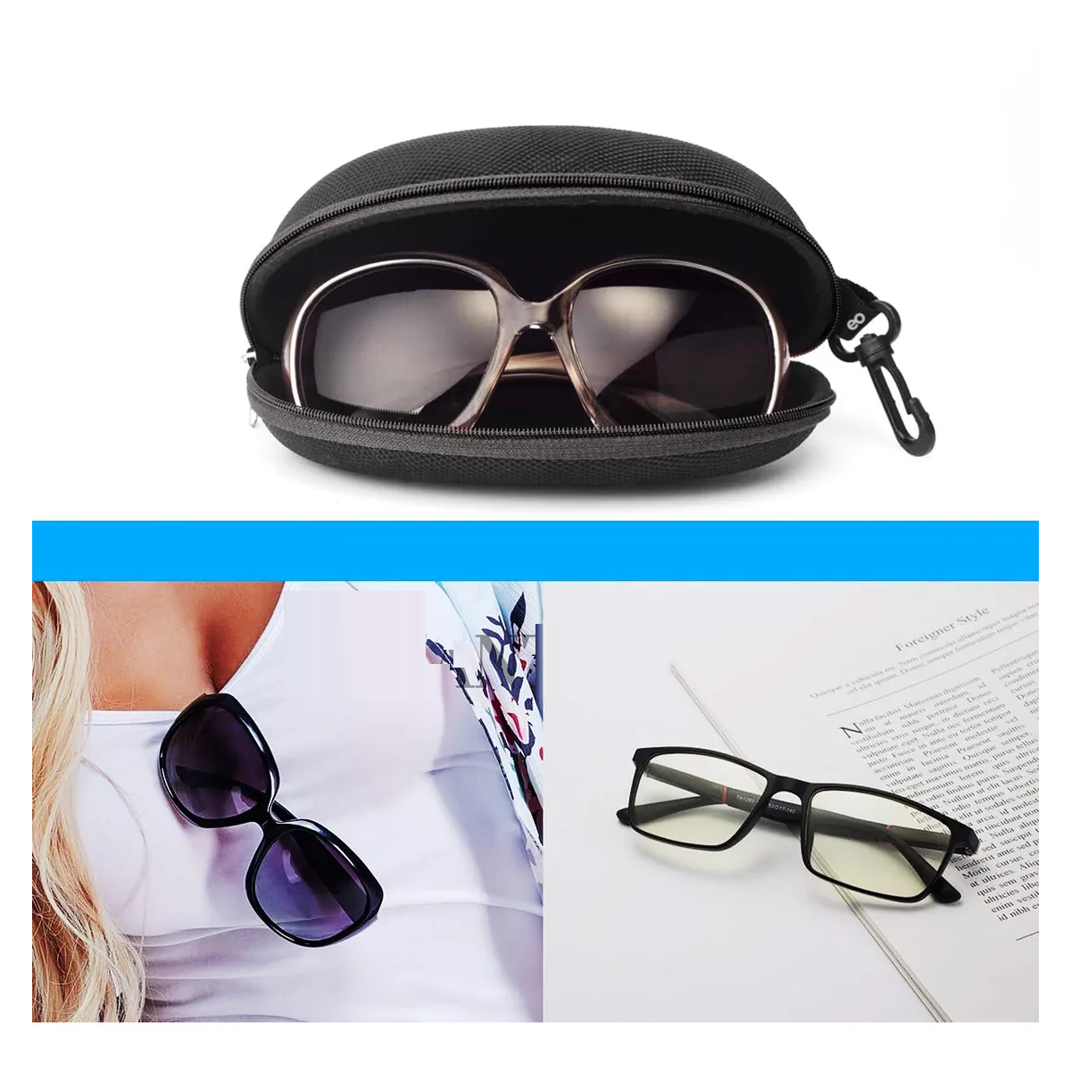 Foto 3 pulgar | 3pzs Estuche Lente De Sol Rígido Impermeable + 3 Paño Gafas  Eo Safe Imports Esi-19909 Negro