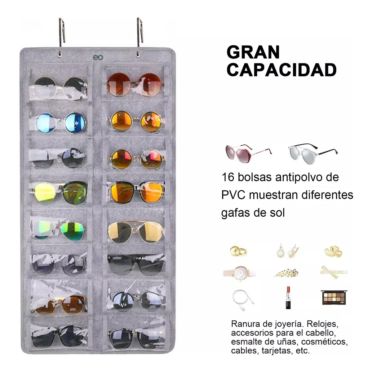 Foto 4 pulgar | Organizador De Gafas De Sol De Suspensión A Prueba De Polvo Eo Safe Imports Esi-19908 Gris