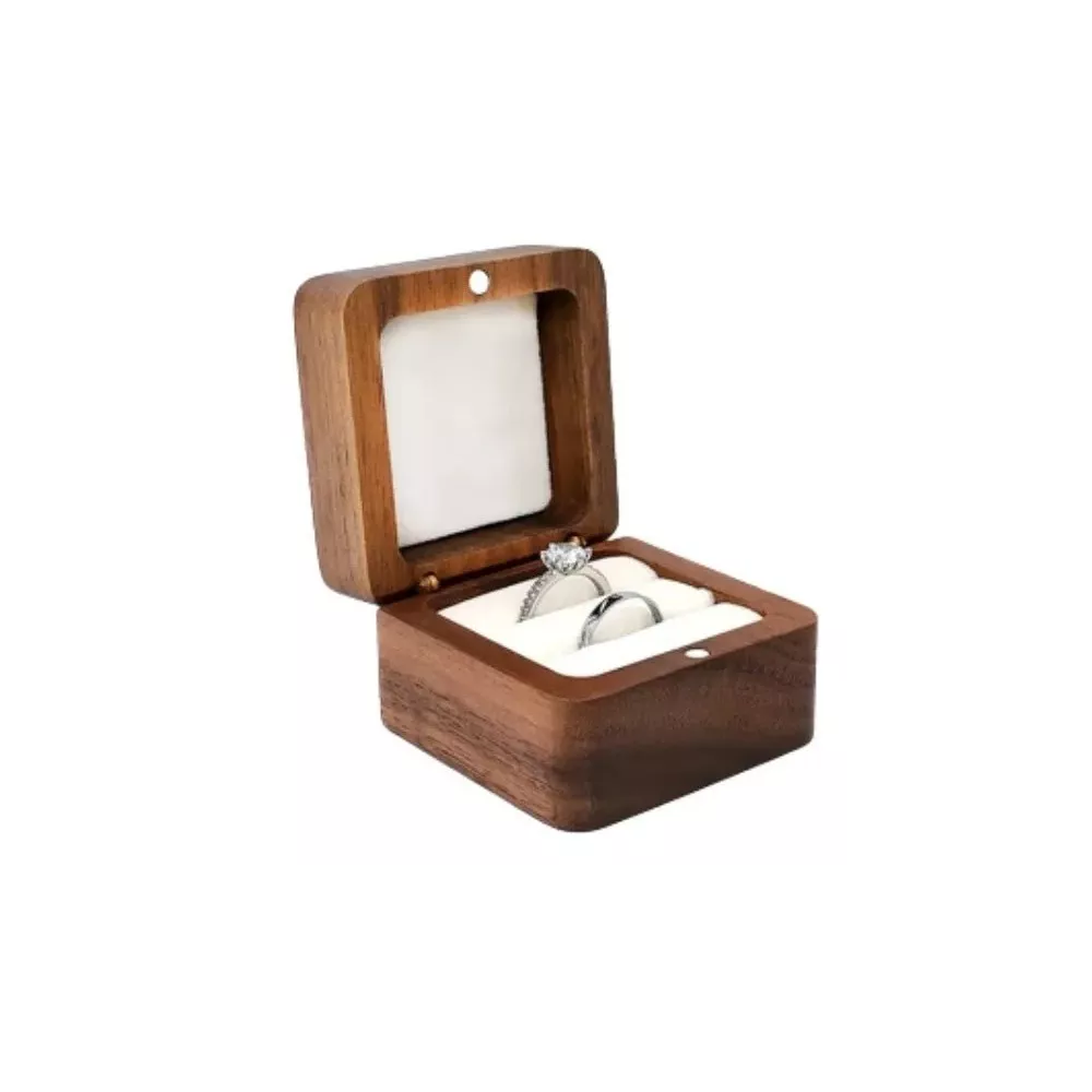 Foto 4 pulgar | Caja Para Dos Anillos De Bodas Alhajero Magnetico De Madera Esponja Blanca