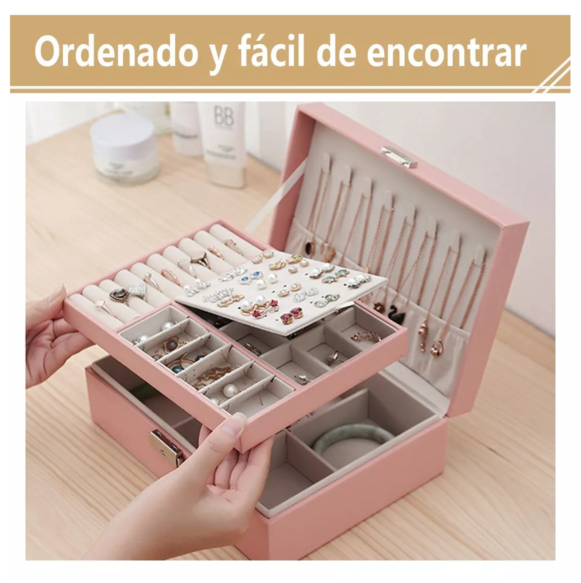 Foto 4 pulgar | Caja de Almacenamiento de Gran Capacidad Rosa para Joyas