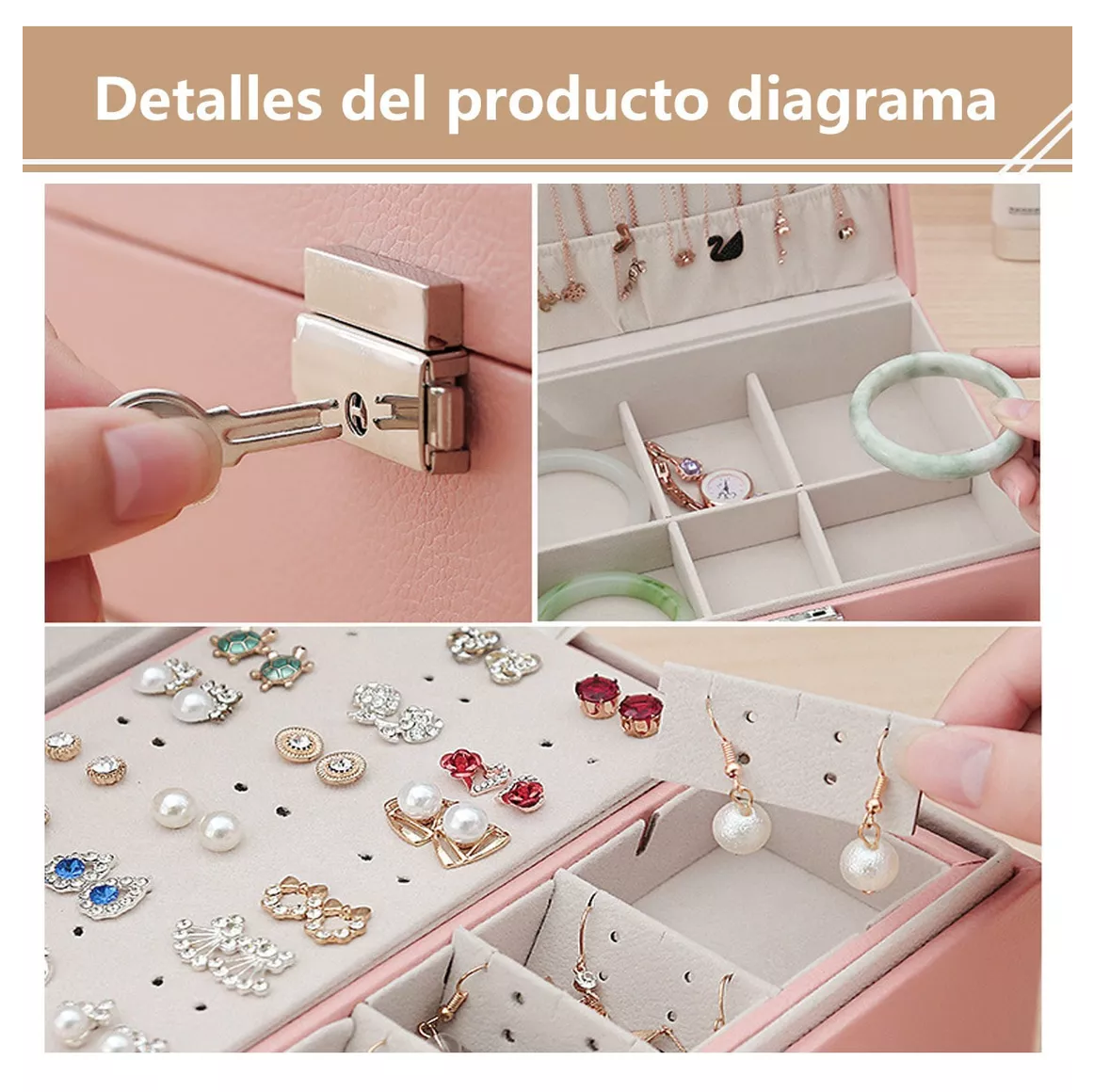 Foto 6 pulgar | Caja de Almacenamiento de Gran Capacidad Rosa para Joyas