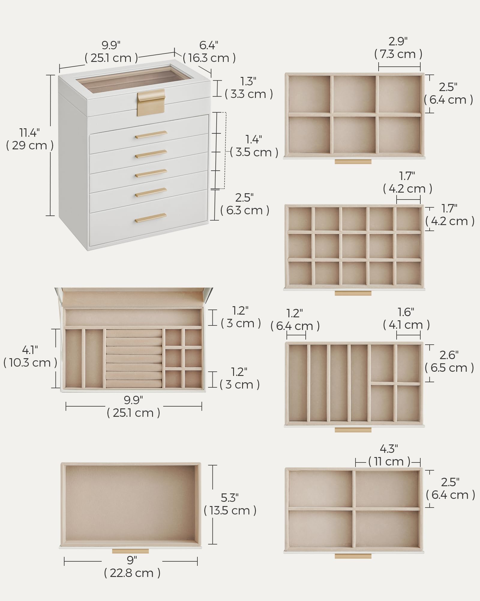 Foto 5 | Joyero Songmics Organizador De 6 Capas Con Tapa De Cristal Blanco/dorado