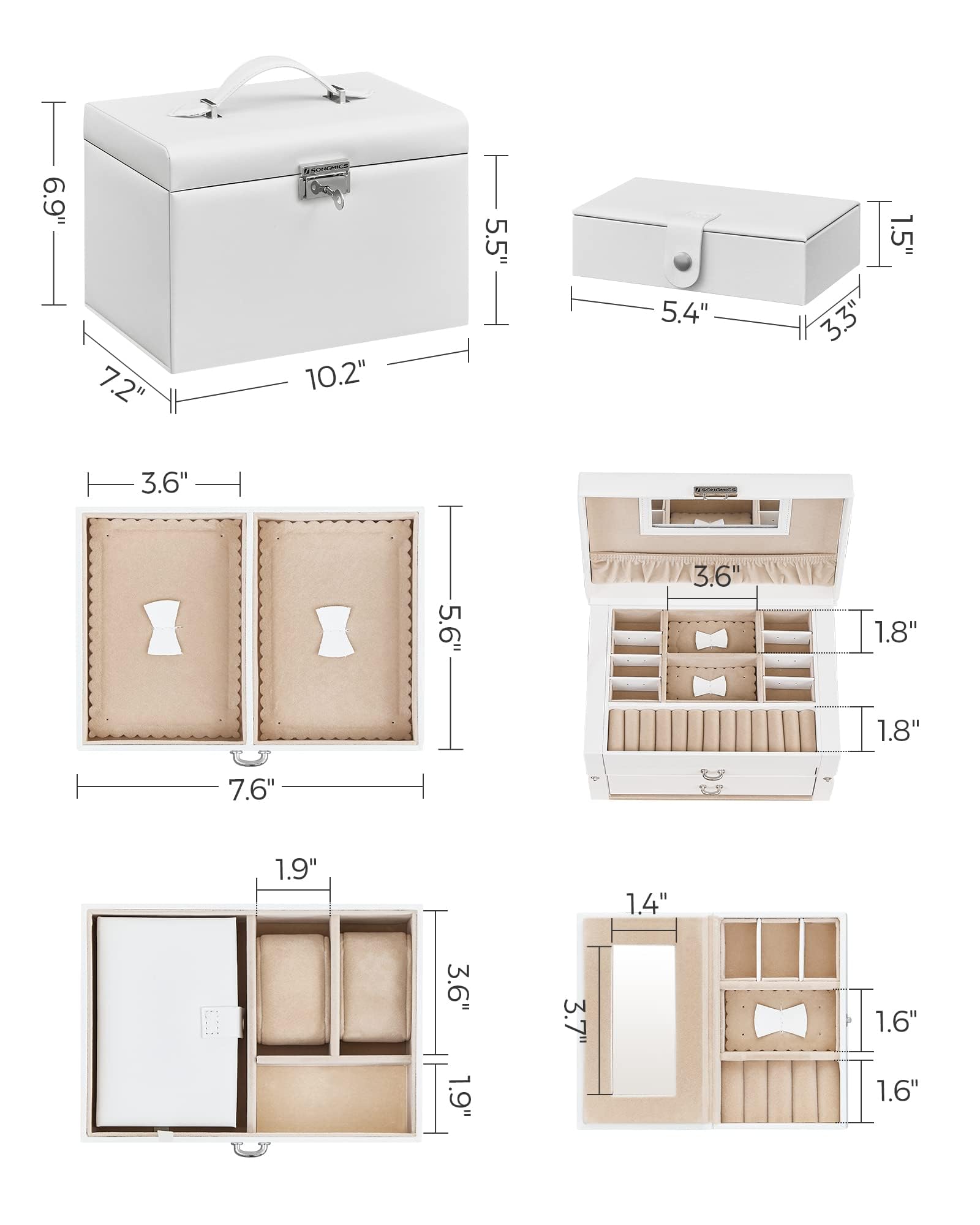 Foto 6 pulgar | Joyero Songmics De 3 Capas Con 2 Cajones Con Cierre, Color Blanco