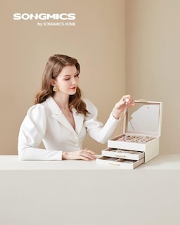 Foto 2 | Joyero Songmics Organizador De 3 Capas Con Tapa De Cristal Y 2 Cajones