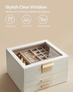 Foto 7 | Joyero Songmics Organizador De 3 Capas Con Tapa De Cristal Y 2 Cajones