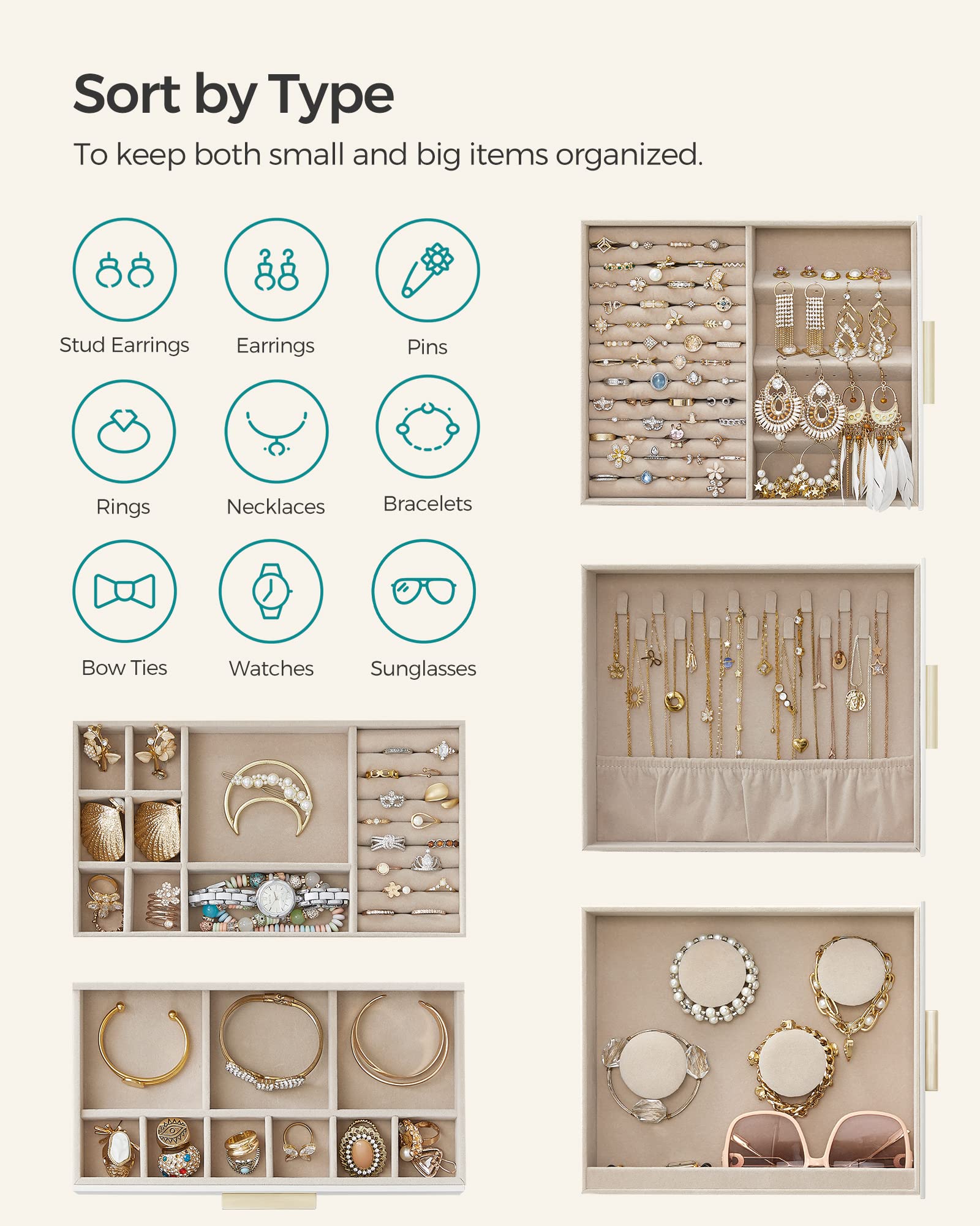 Foto 4 | Joyero Songmics de 5 Capas con 3 Cajones Laterales Blanco - Venta Internacional