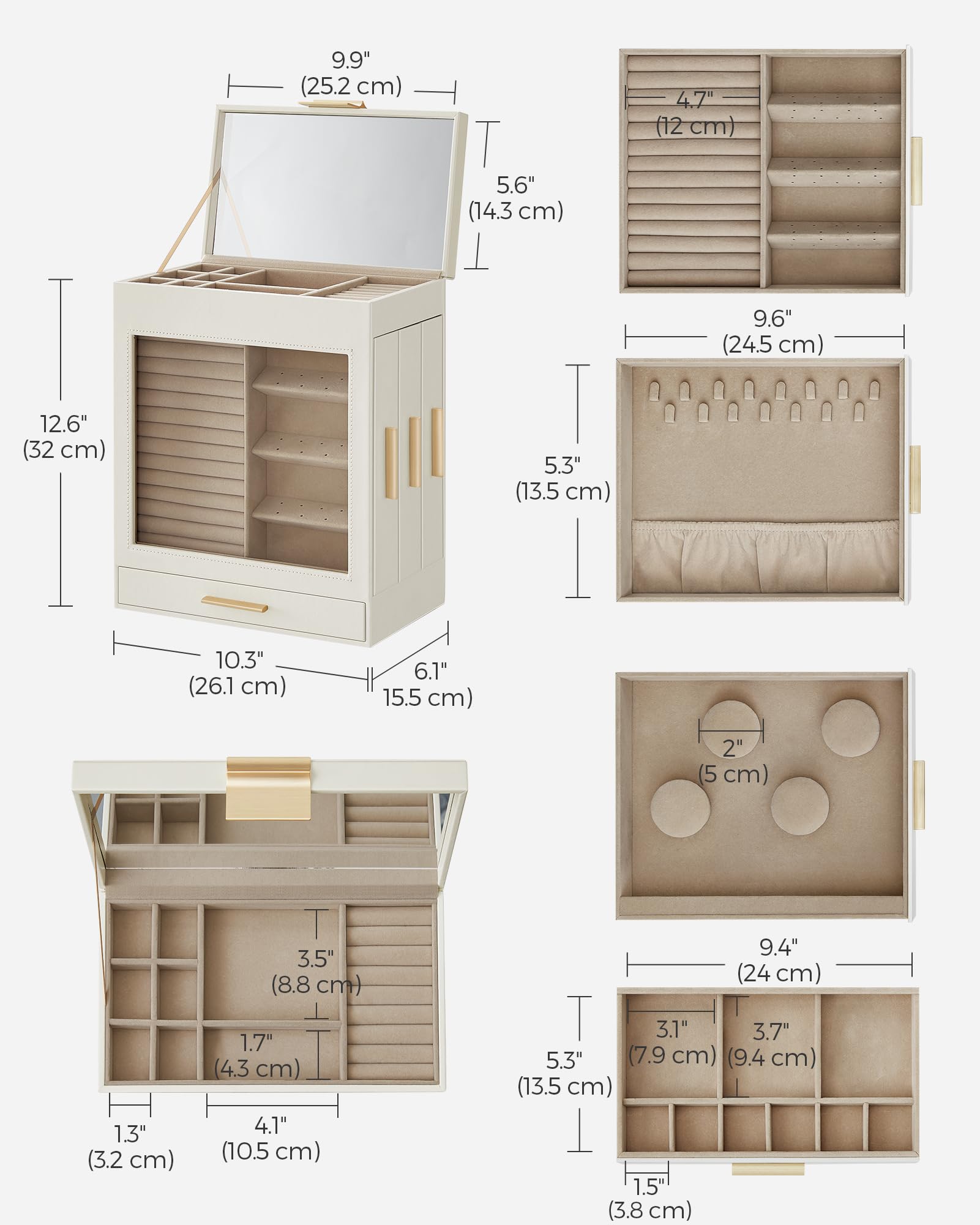 Foto 6 | Joyero Songmics de 5 Capas con 3 Cajones Laterales Blanco - Venta Internacional