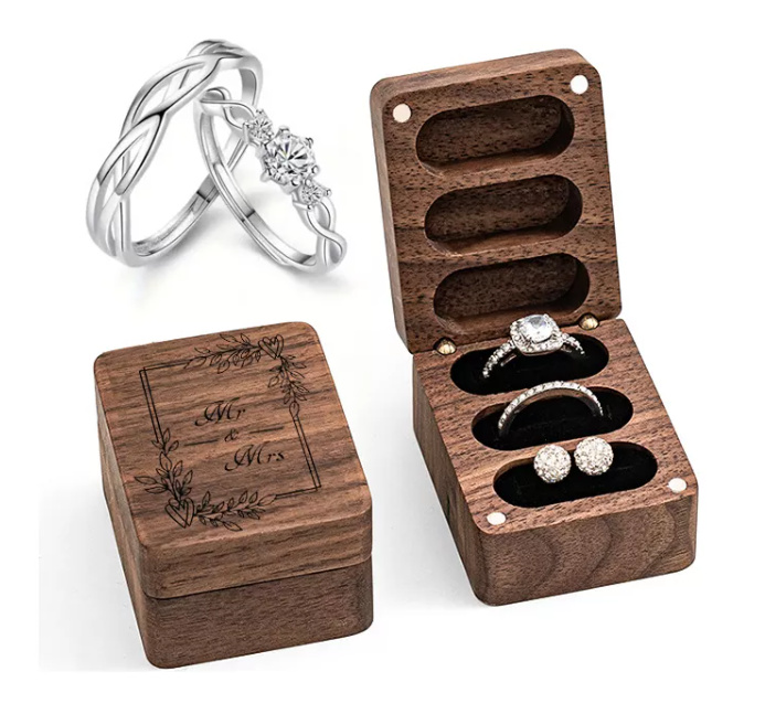 Foto 2 pulgar | Caja De Anillos Xtellar  Nogal Con Anillos Regalo De San Valentín