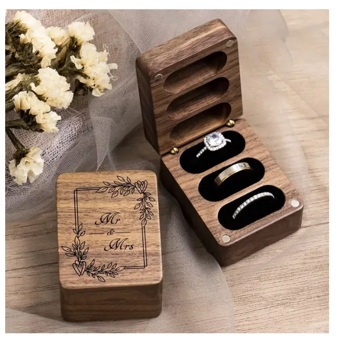 Foto 4 pulgar | Caja De Anillos Xtellar  Nogal Con Anillos Regalo De San Valentín