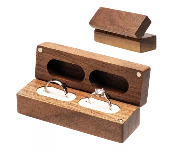 Foto 2 pulgar | Caja Xtellar para Dos Anillos de Boda o Compromiso Marrón con Interior Blanco