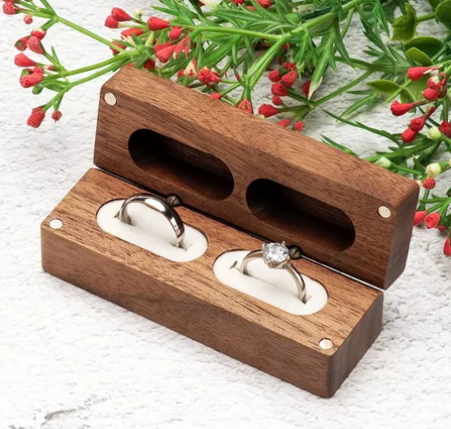 Foto 5 pulgar | Caja Xtellar para Dos Anillos de Boda o Compromiso Marrón con Interior Blanco