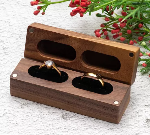 Foto 5 pulgar | Caja Xtellar para Dos Anillos de Boda o Compromiso Marrón con Interior Negro
