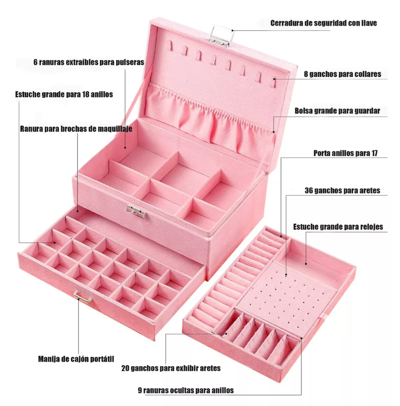 Foto 5 pulgar | Estuche Alhajero Xtellar Caja De  Joyería Rosa