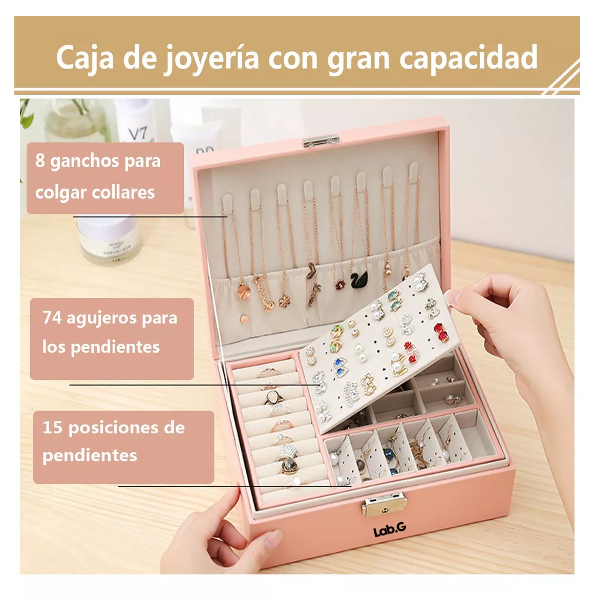Foto 5 pulgar | Caja De Almacenamiento Lab.g Con Una Gran Capacidad Joyas Rosa