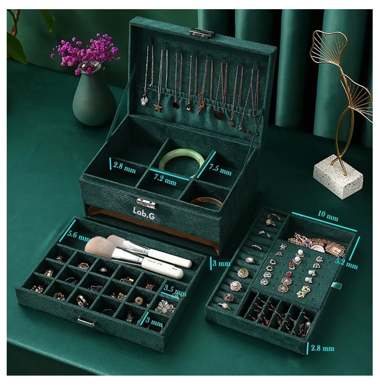 Foto 4 pulgar | Estuche Caja Joyería Lab.g Retro Multifuncional Grand Capacidad Verde