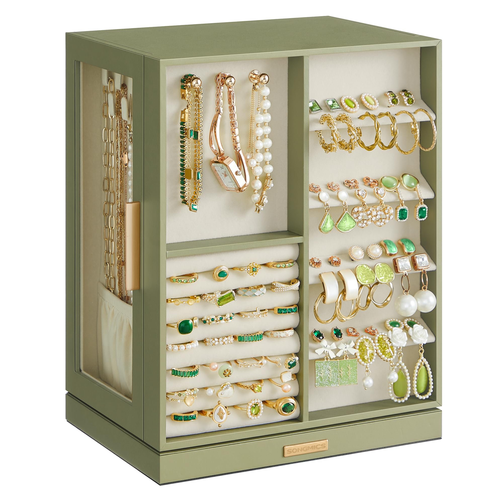 Joyero Songmics Que Gira 360° Con 5 Cajones, Color Verde Laurel - Venta Internacional.