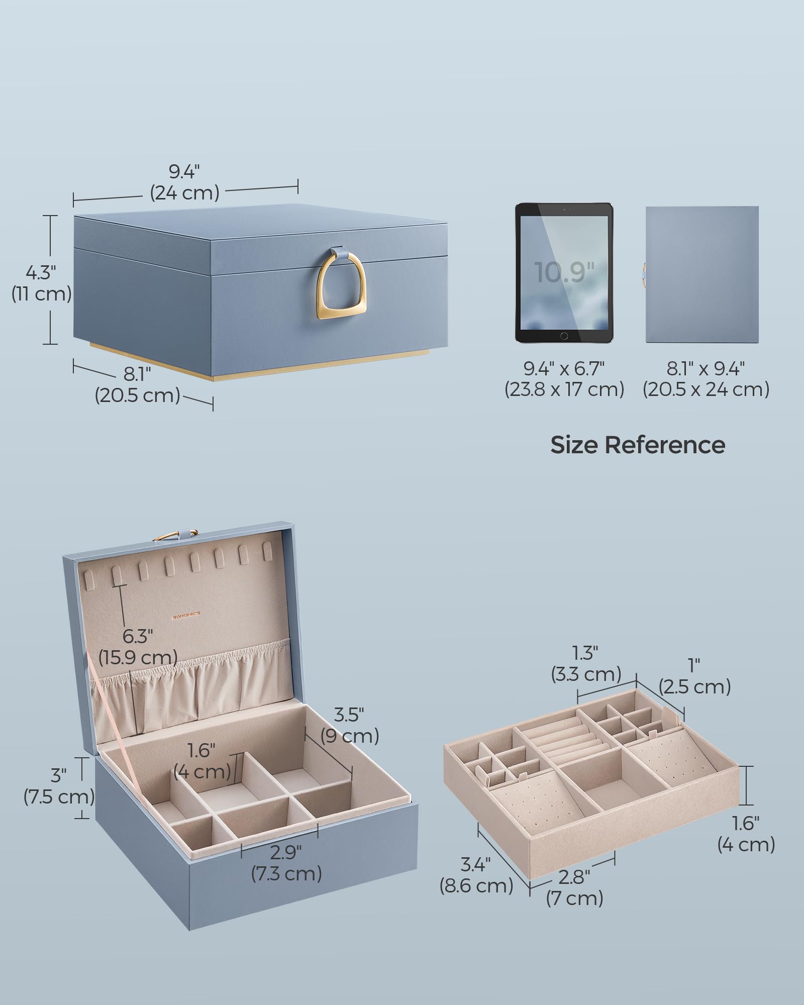 Foto 5 | Joyero Songmics Misty de 2 Capas con Asa y Bandeja Azul - Venta Internacional