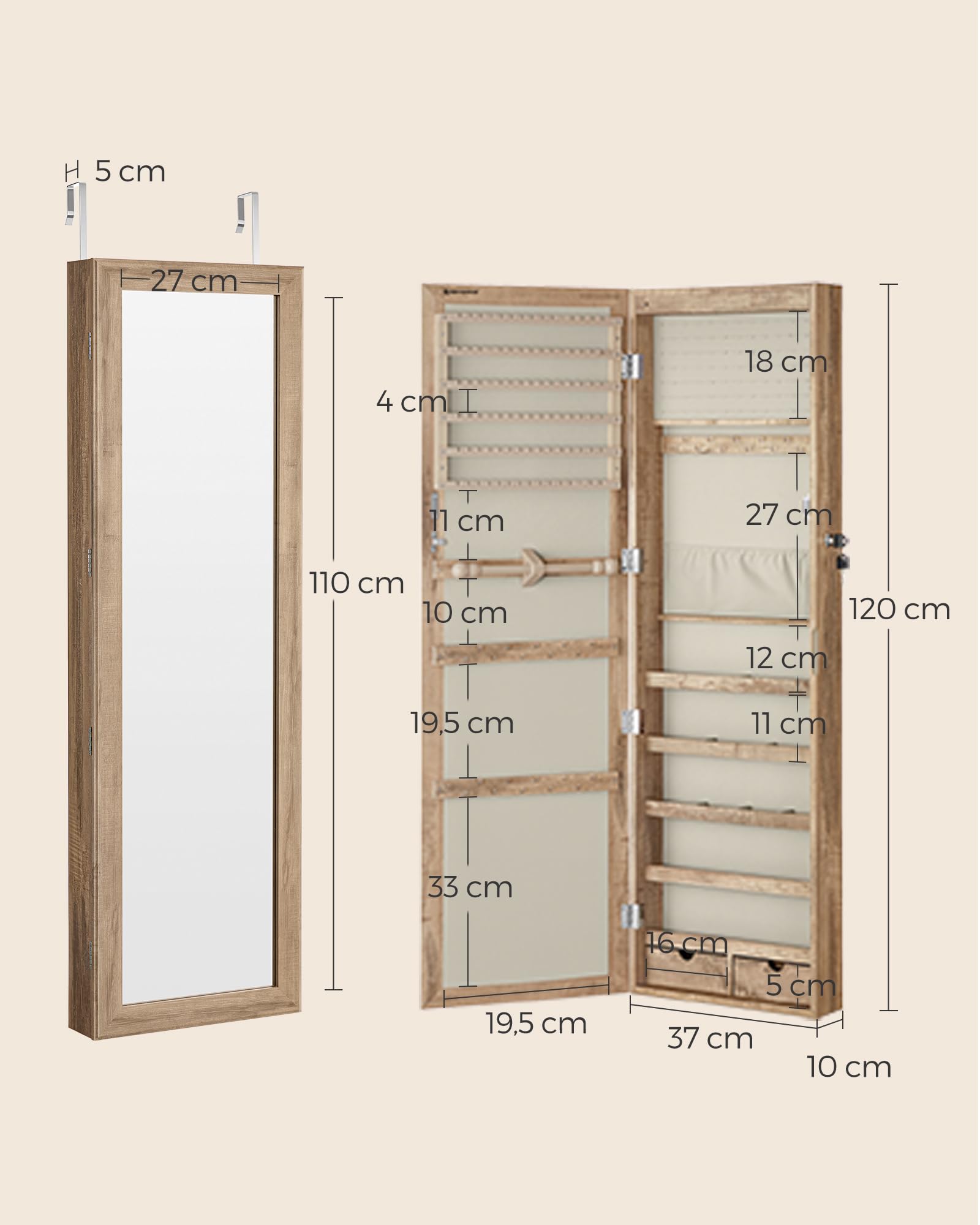 Foto 6 pulgar | Joyero Songmics con Luz Led 120 cm