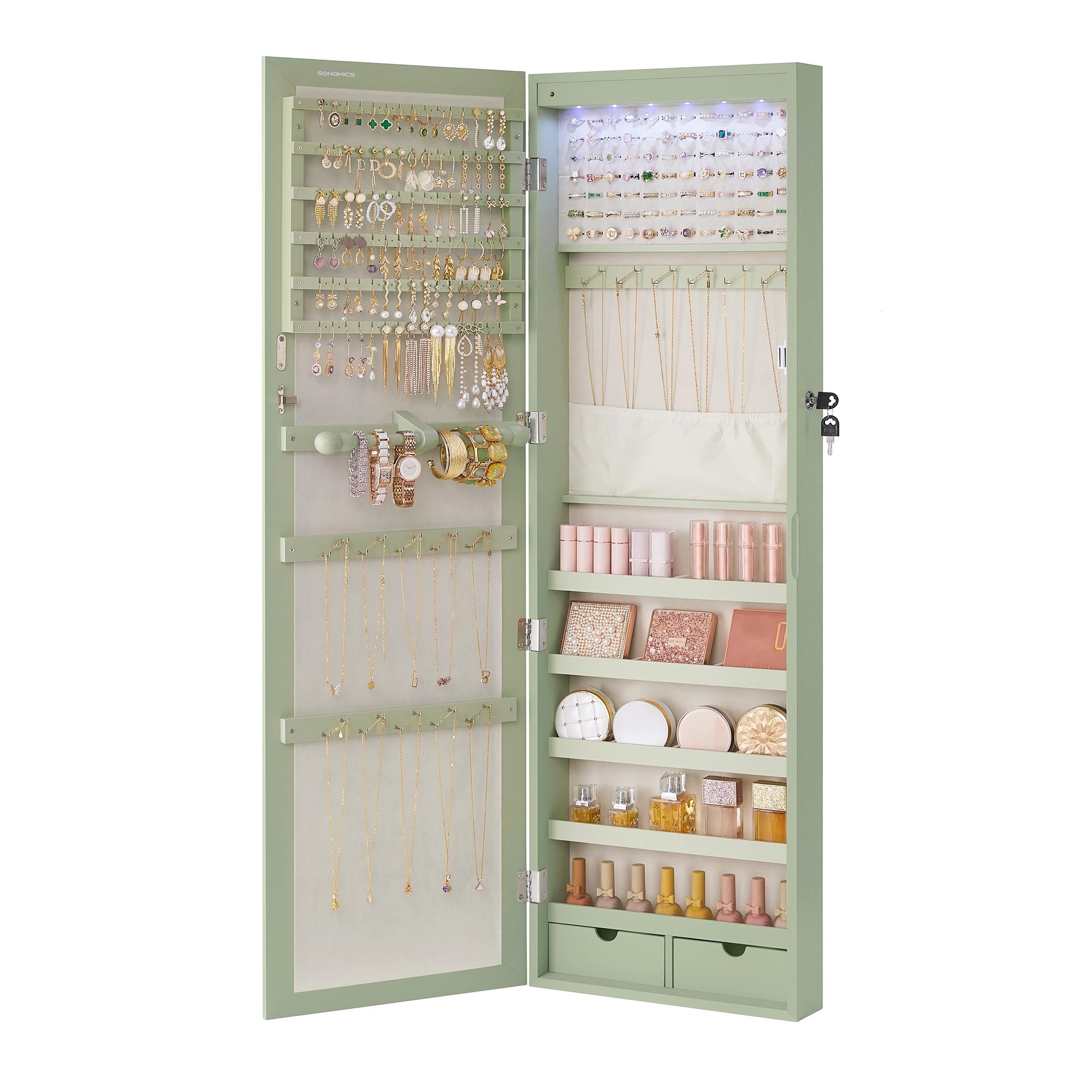 Joyero Songmics con Espejo Led Verde