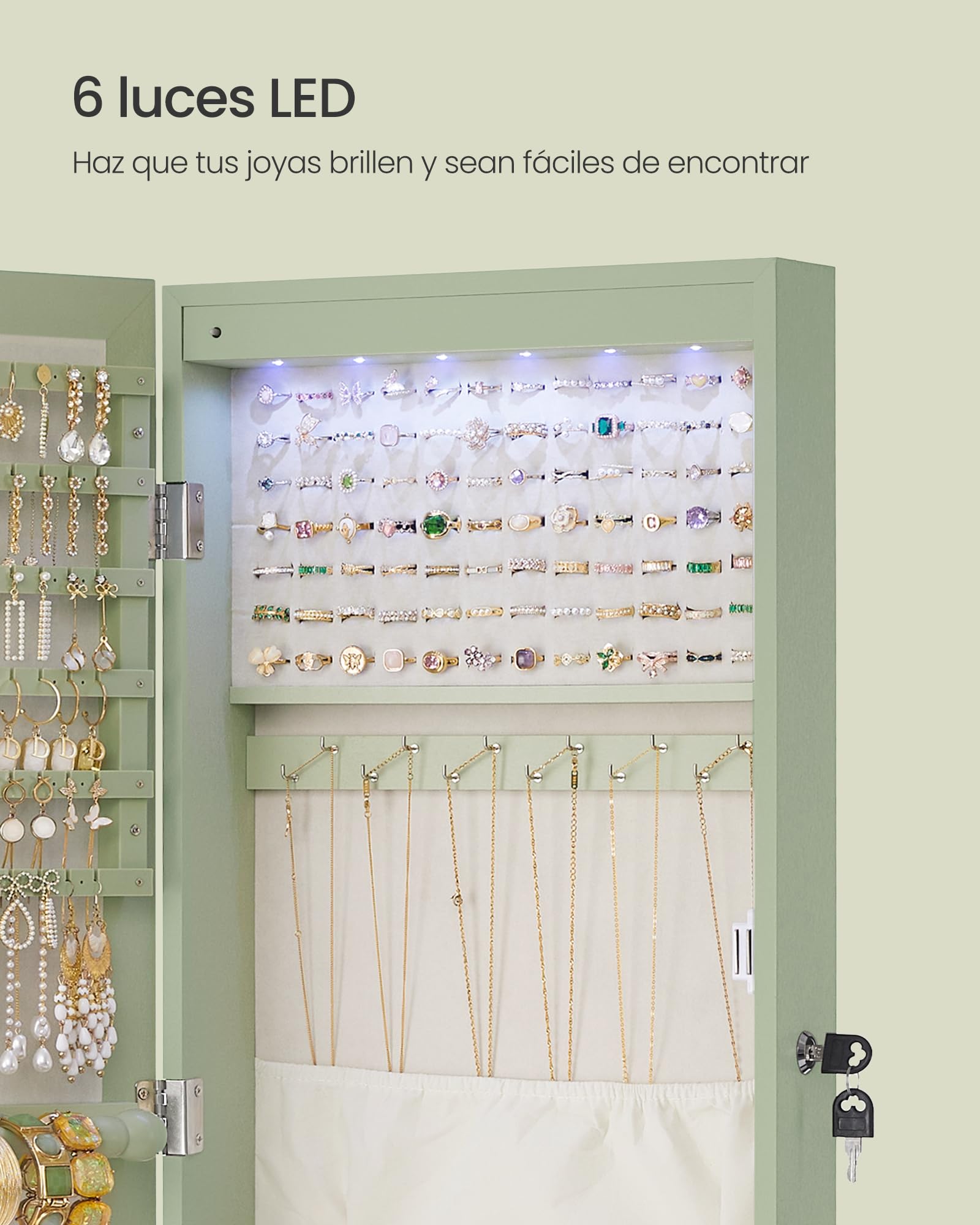 Foto 7 pulgar | Joyero Songmics con Espejo Led Verde