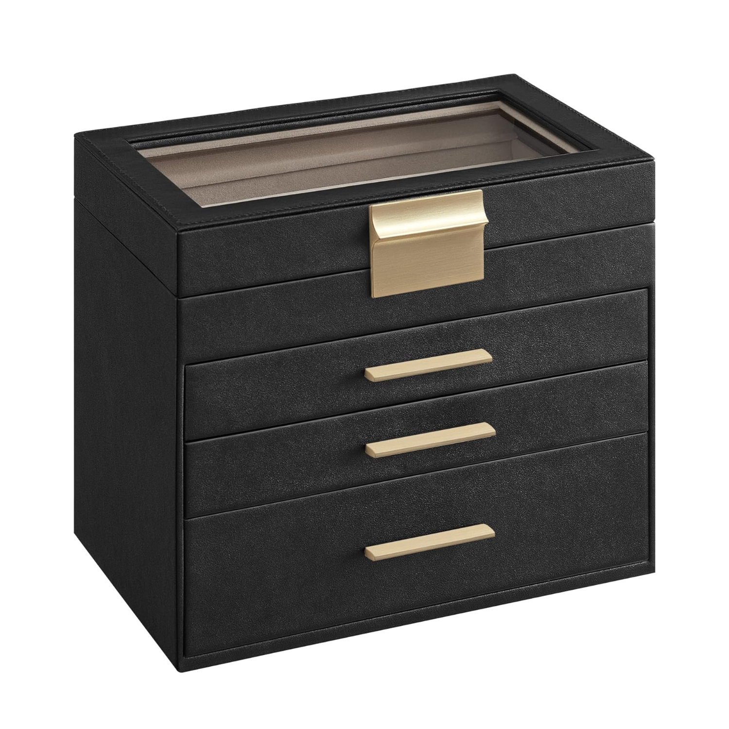 Joyero Songmics De Almacenamiento De 4 Capas Con Tapa De Vidrio Negro Y Dorado