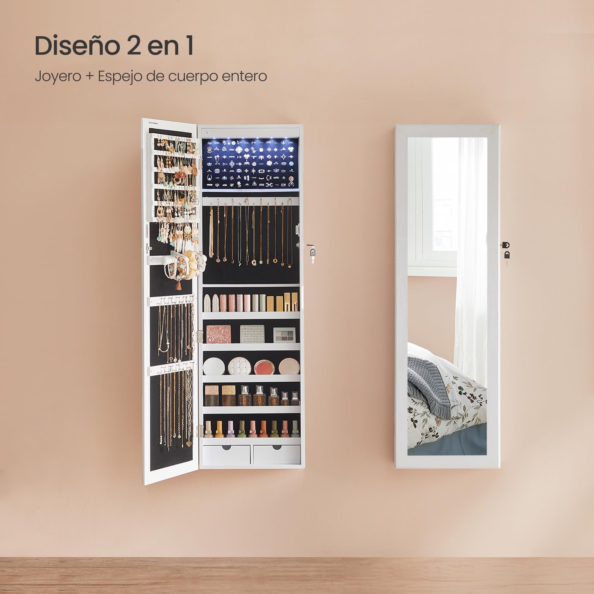 Foto 5 pulgar | Joyero de Plástico Songmics con Espejo Led de 120 cm