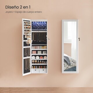 Foto 4 | Joyero de Plástico Songmics con Espejo Led de 120 cm