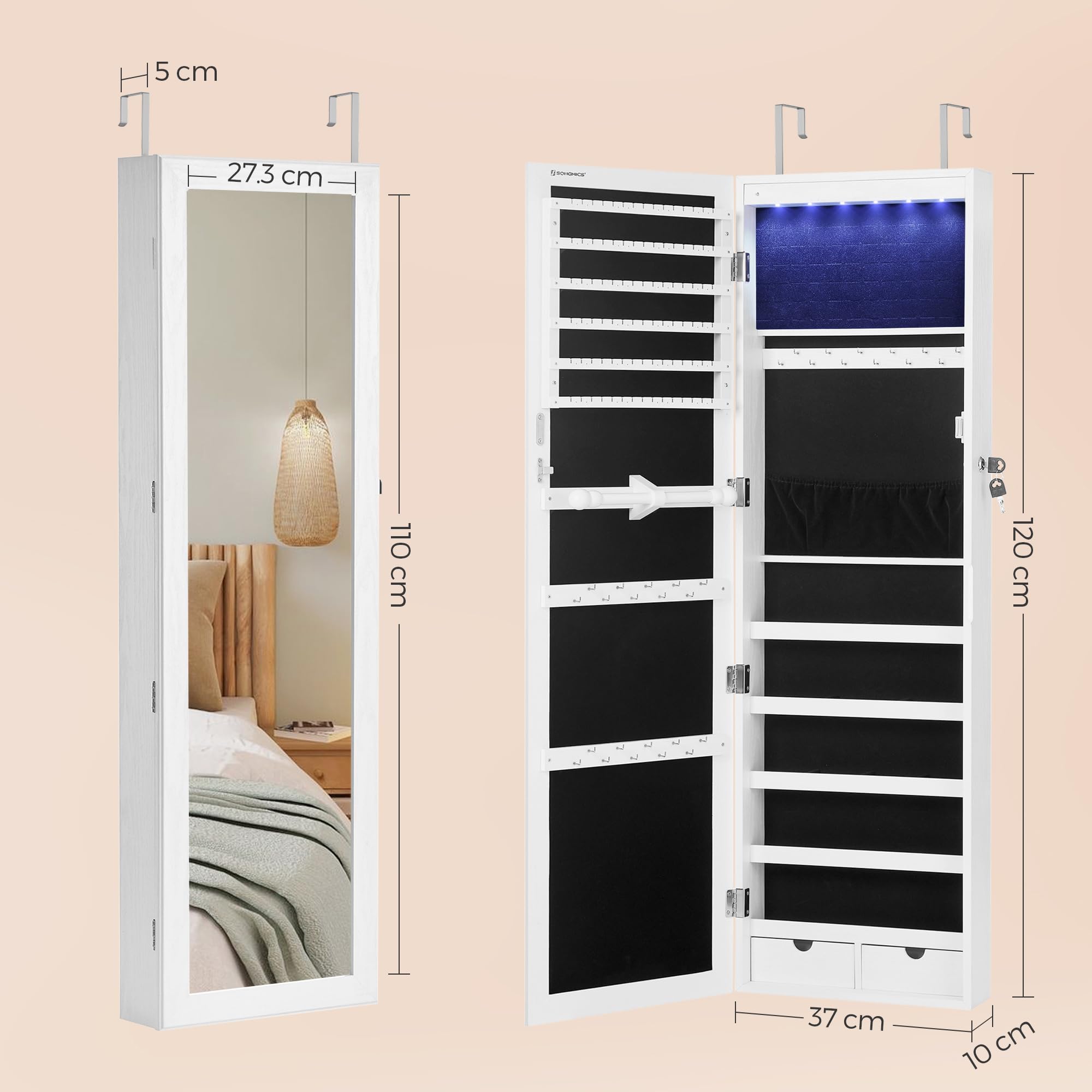 Foto 6 pulgar | Joyero de Plástico Songmics con Espejo Led de 120 cm