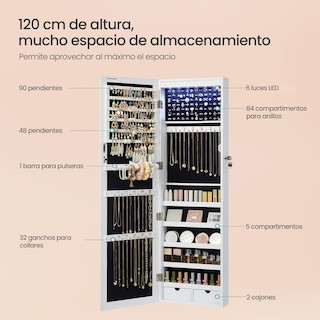 Foto 6 | Joyero de Plástico Songmics con Espejo Led de 120 cm