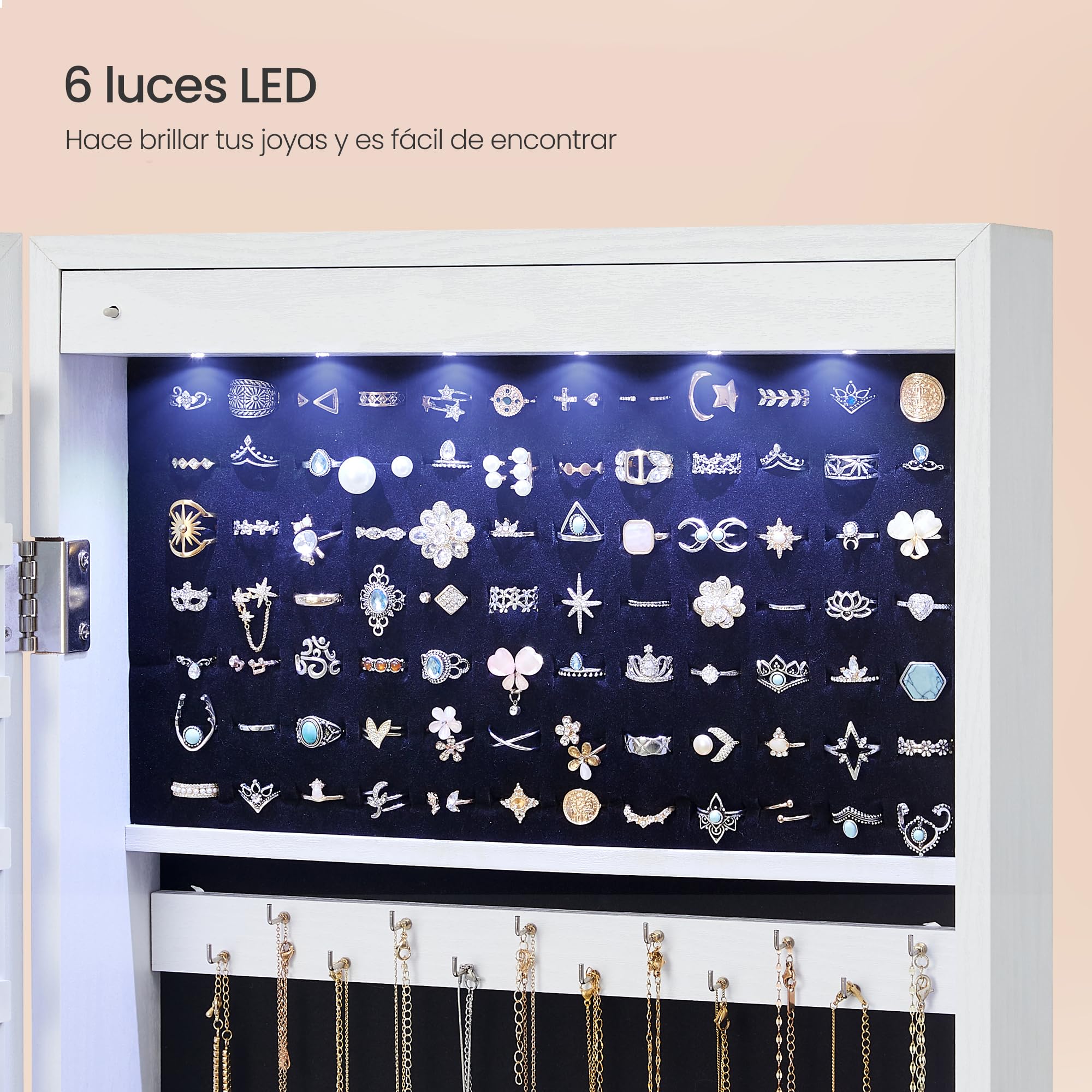 Foto 7 | Joyero de Plástico Songmics con Espejo Led de 120 cm