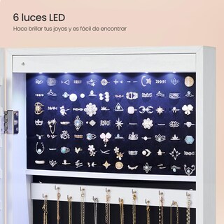 Foto 7 | Joyero de Plástico Songmics con Espejo Led de 120 cm