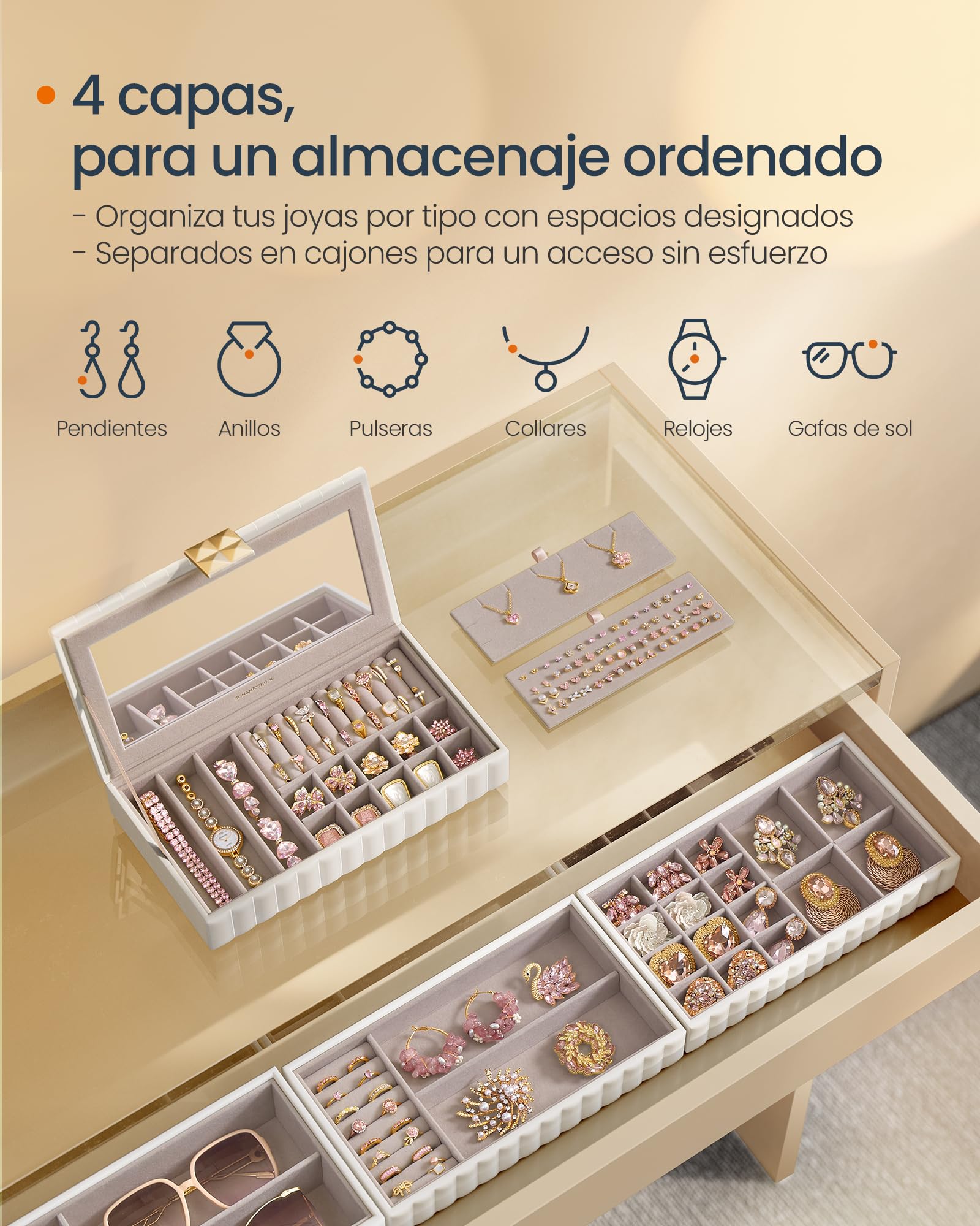 Foto 5 pulgar | Joyero Songmics 4 Capas Blanca