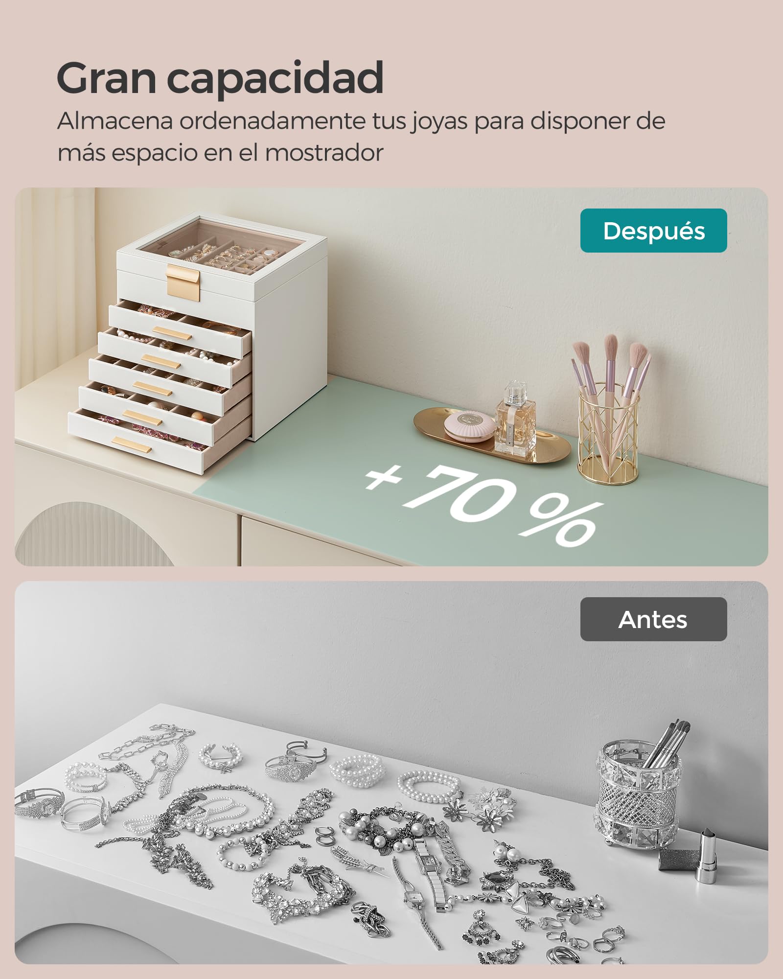 Foto 7 | Joyero Songmics Blanco de 6 Niveles con Tapa de Cristal 5 Cajones