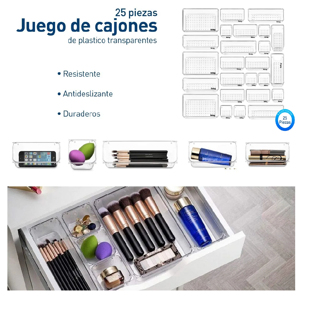Foto 4 pulgar | Organizador De Cajones Joyas Maquillaje 25 Pzas Belug,  De Plástico Transparente