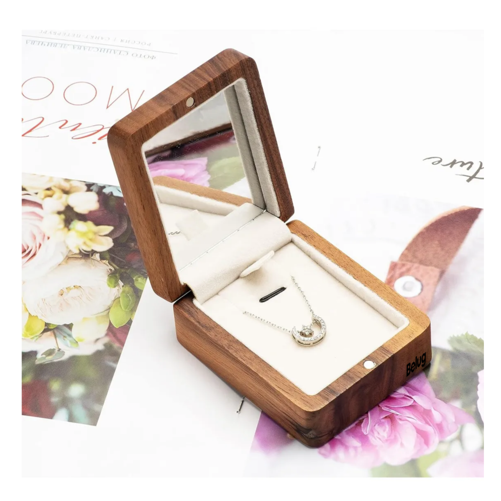 Foto 5 pulgar | Caja De Madera Nogal Colgante Collar Con Espejo Portátil  Belug, Blanco Cafe