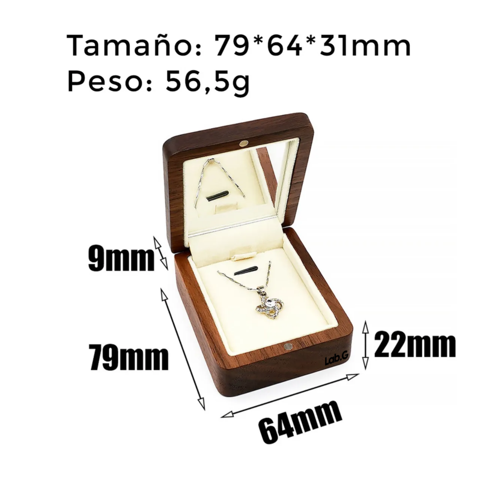 Foto 4 pulgar | Caja De Madera Nogal Colgante Collar Con Espejo Portátil Lab.g, Blanco Cafe