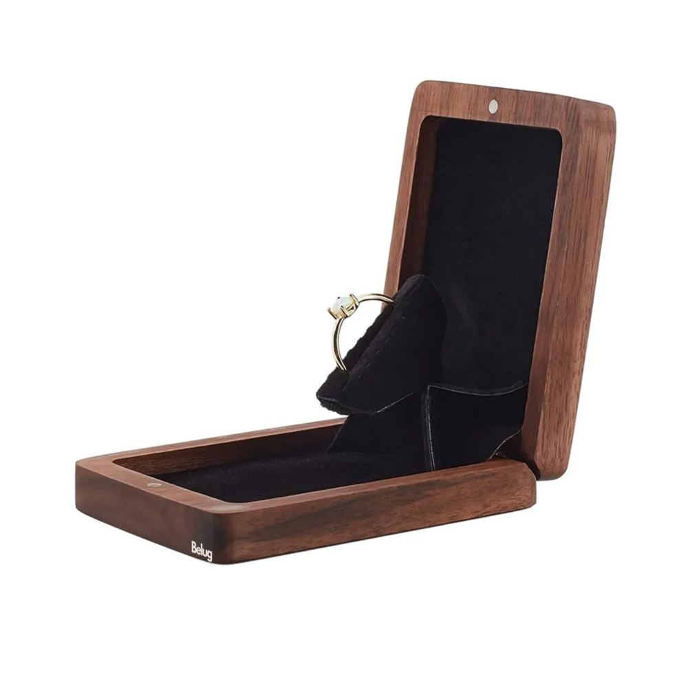 Foto 2 pulgar | Caja Giratoria De Madera Nogal Para Anillos De Compromiso Belug, Cafe Negro