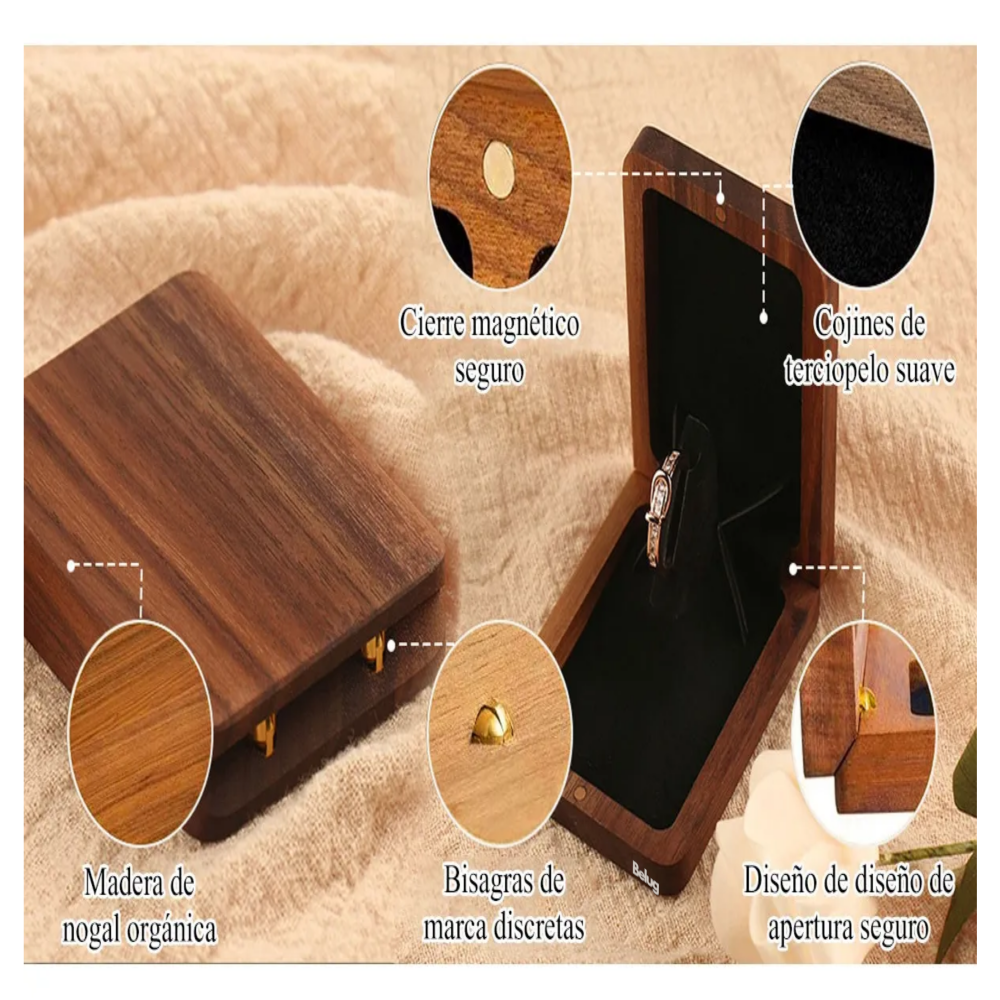 Foto 2 | Caja Giratoria De Madera Nogal Para Anillos De Compromiso Belug, Cafe Negro