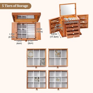 Foto 4 | Joyero de Madera ProCase 5 Niveles con Espejo - Venta Internacional