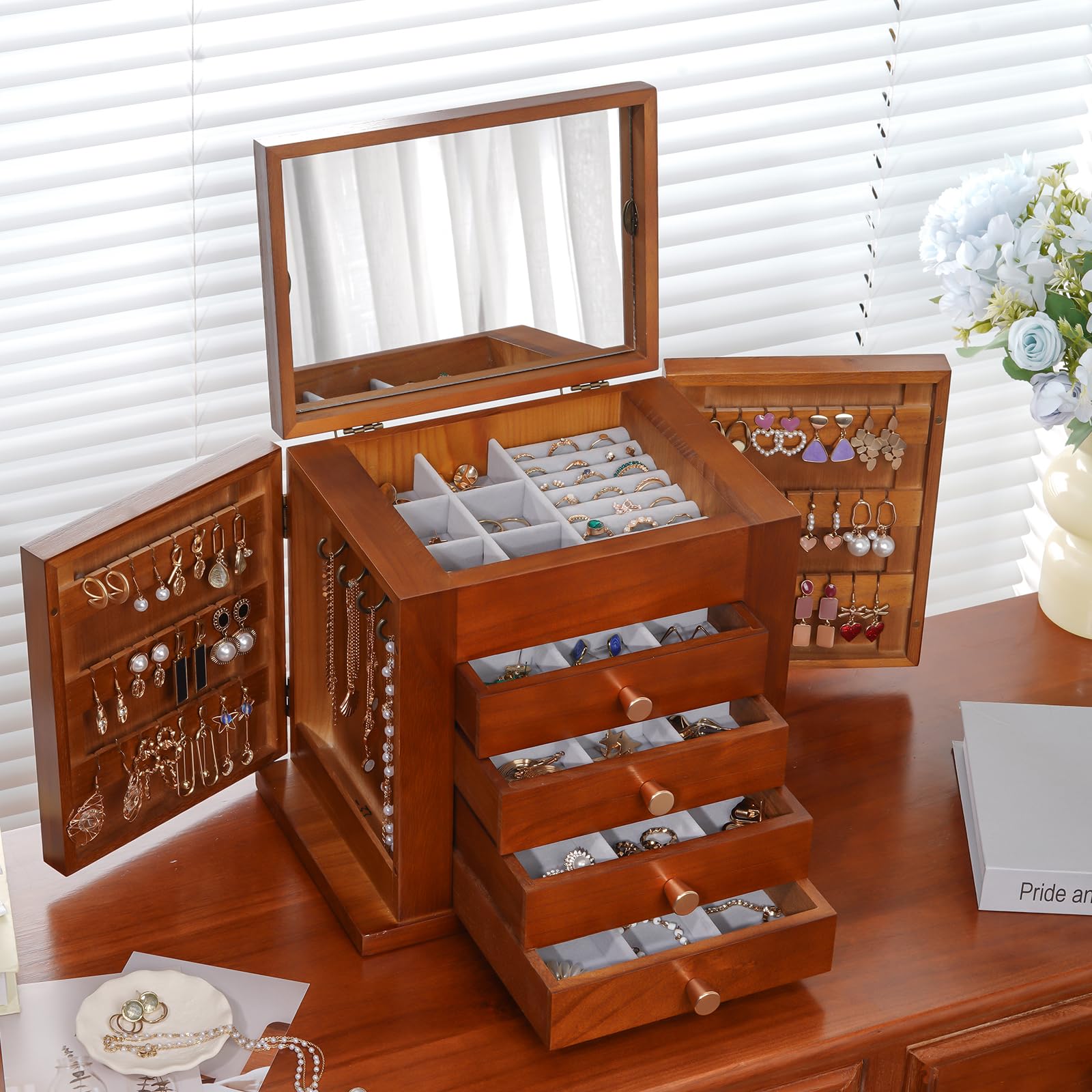 Foto 6 | Joyero de Madera ProCase 5 Niveles con Espejo - Venta Internacional