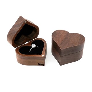 Foto 2 | Caja para Anillo Belug Corazón de Madera Nogal