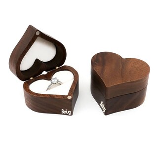 Foto 2 | Caja para Anillo Belug Corazón de Madera Nogal