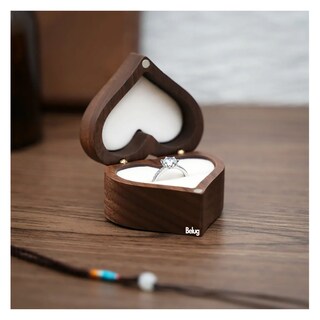 Foto 5 | Caja para Anillo Belug Corazón de Madera Nogal