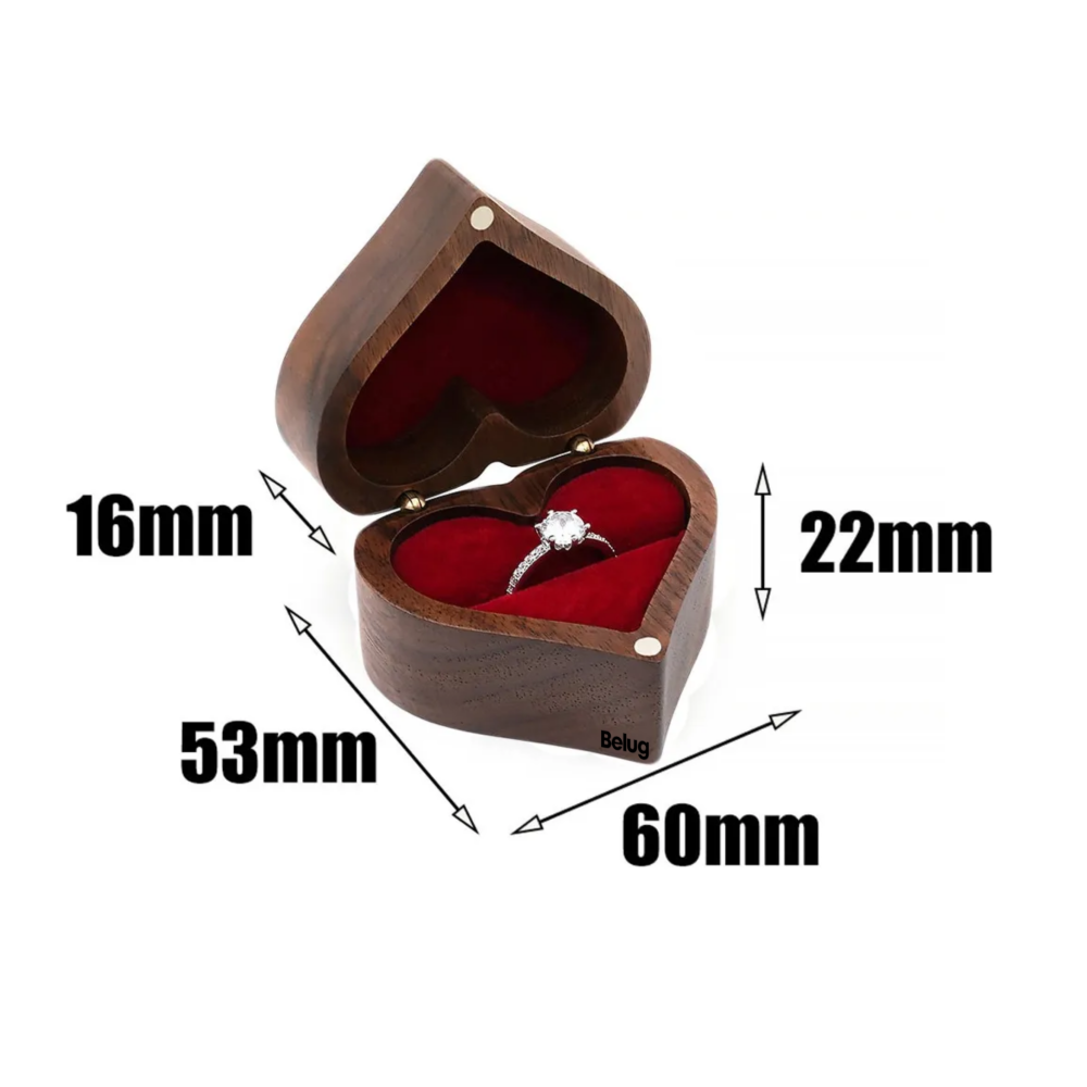 Foto 4 pulgar | Caja para Anillo Belug Corazón de Madera Nogal