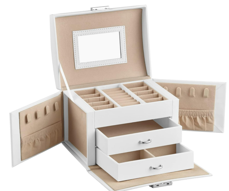 Xtellar Joyero Premium De 3 Niveles, Organizador De Joyas Portátil Con Espejo Y Cerradura, Ideal Para Viajes Y Salir