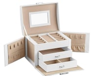 Xtellar Joyero Premium De 3 Niveles, Organizador De Joyas Portátil Con Espejo Y Cerradura, Ideal Para Viajes Y Salir